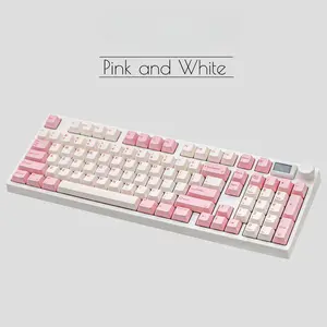 Keydous NJ98 Wireless Custom Mechanical Keyboard Pink and White Design with RGB Backlit & Customizable Keys for Windows Mac Android iOS Linux Compatibility