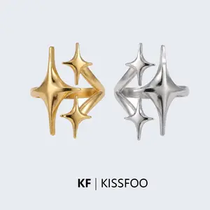 KISSFOO Stainless Steel Star Ring Couple Daily Accessory