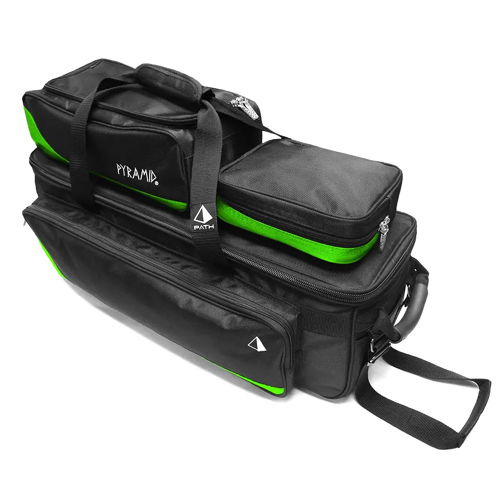 Pyramid Path Triple Tote Roller Plus Sport Bowling Bag (Black-Lime Green)