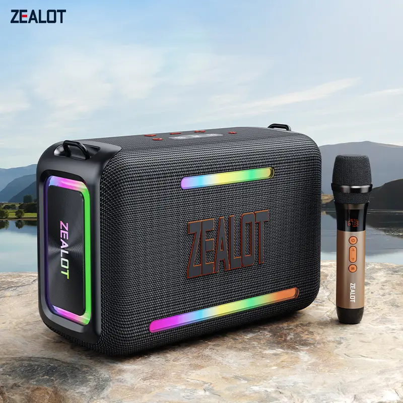 120W 【ZEALOT】portable speaker, equipped with wireless microphone, Bluetooth high-fidelity sound effect DSP, RGB atmosphere light, outdoor IPX6 waterproof, 24000mAh long battery life, supports TWS/USB/TF/AUX. Ideal choice for home KTV/parties/camping/gifts