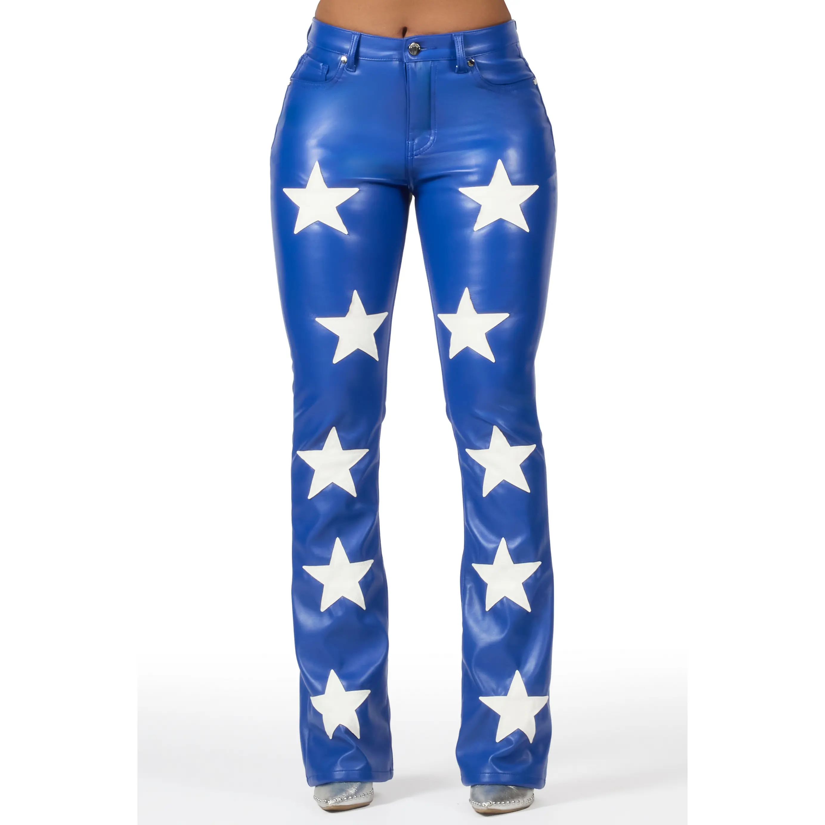 Takera Royal Blue PU Stacked Flare Pant