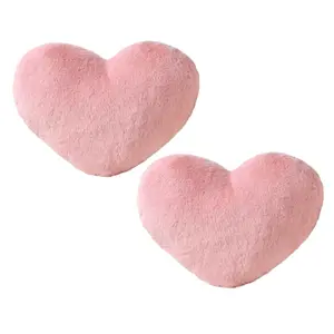 2pcs Heart-shaped pillow fluffy pink heart-shaped cushion ultra-soft faux rabbit fur heart-shaped cushion room decorative pillow
