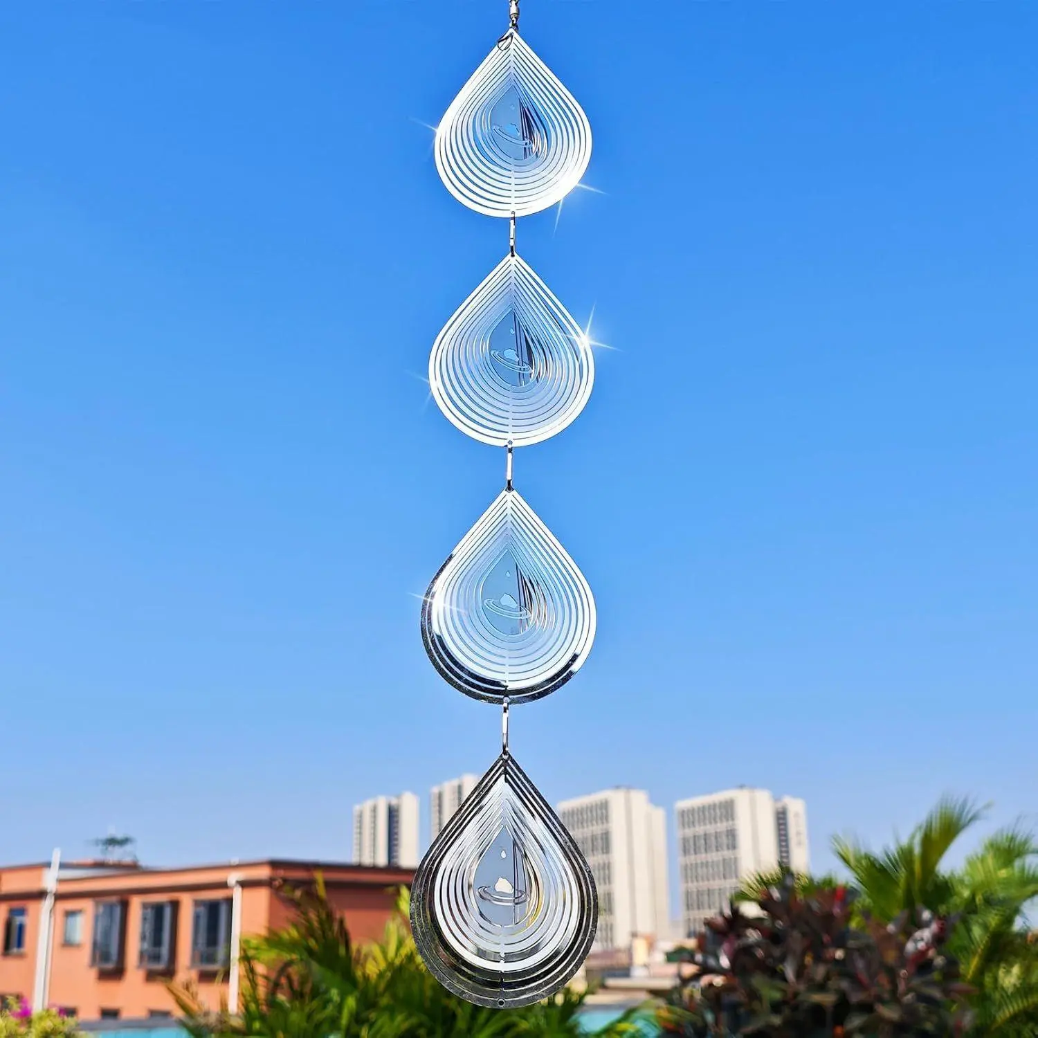 3D Stainless Steel Wind Spinner, Reflective Kinetic Hanging Decor for Outdoor Gardens, Effective Bird Repellent, Garden Supplies, Steel‑Solid