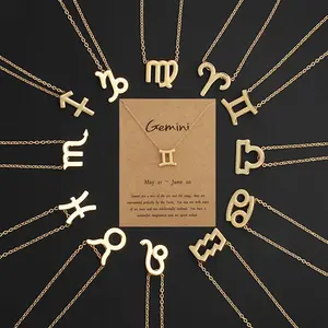 [Limited-Time Event] 12 Zodiac Character Constellation Pendants - Metal-Coated Clavicle Chain Short Card Necklace, Simple Casual Everyday Jewelry Accessory, Constellation Necklaces