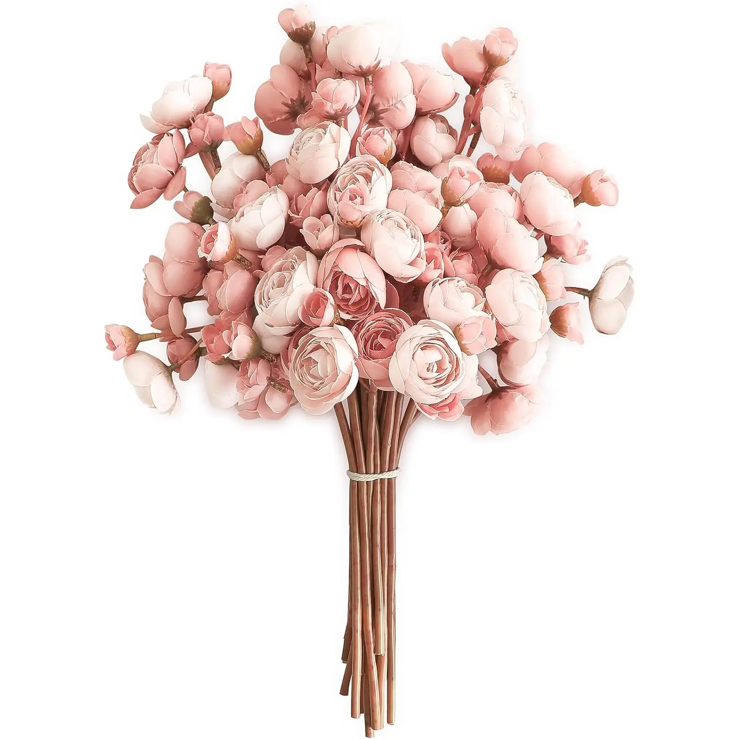 18 Pcs Floroom Dusty Rose Silk Mini Ranunculus Artificial Floral Stems, Long-Lasting Bulk Fake Filler with Natural Look, Flexible 11-Inch Stem for DIY Bouquets, Tabletops Ornaments (Home Improvement Supplies), Iron, Decorative