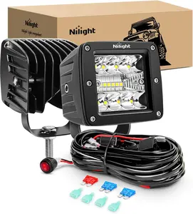 Nilight 2PCS 3Inch 42W LED Pods LED Cubes Upgraded Spot Flood Combo Beam Square Driving Light Backup Light Reverse Light Grill Mount Light with Wiring Harness Kit -2 leads dealsforyoudays