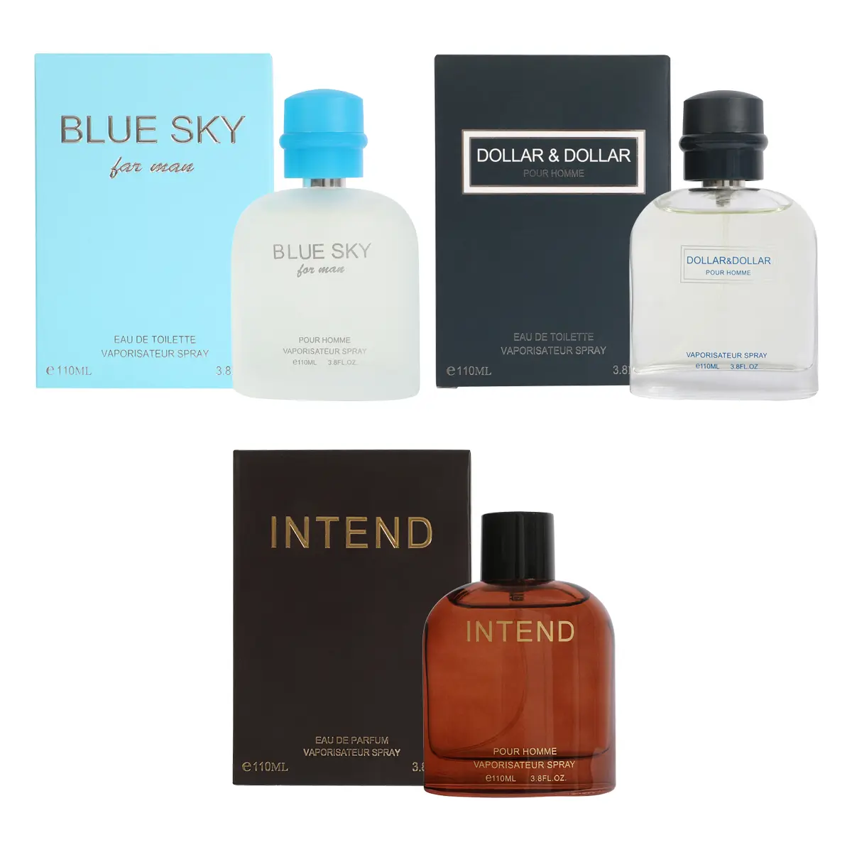 Bundle Perfumes Blue Sky , Dollar Dollar and Intend Eau de Toilette Spray Cologne for Men 110ml/3.8fl.oz. - Fragrance for Men