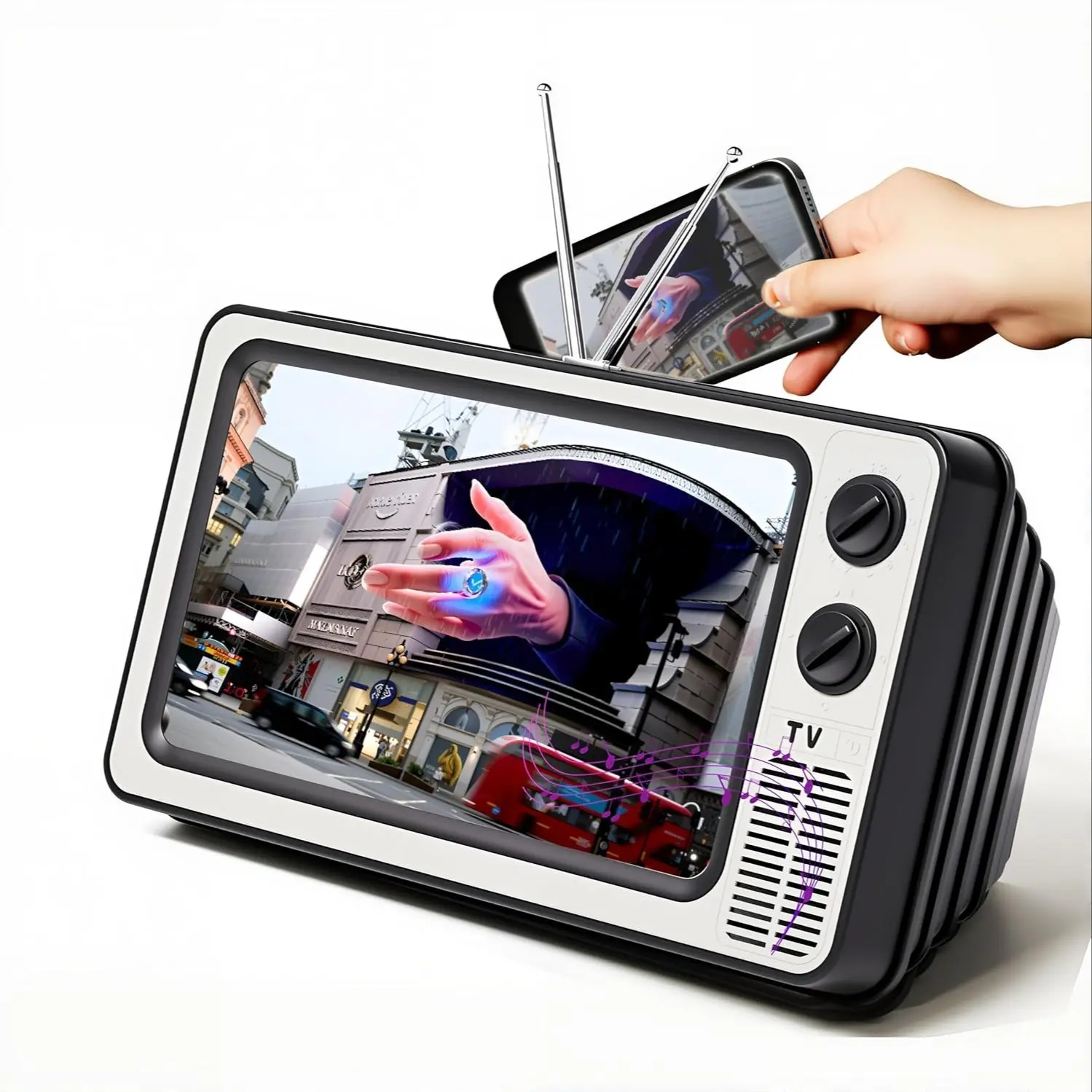 12'' Screen Magnifier for Cell Phone, Retro TV Amplifier 3D HD, Mobile Phone Screen Enlarger for Movies Videos Games, Foldable Silver Color, Phone Stand, Phone Accessories