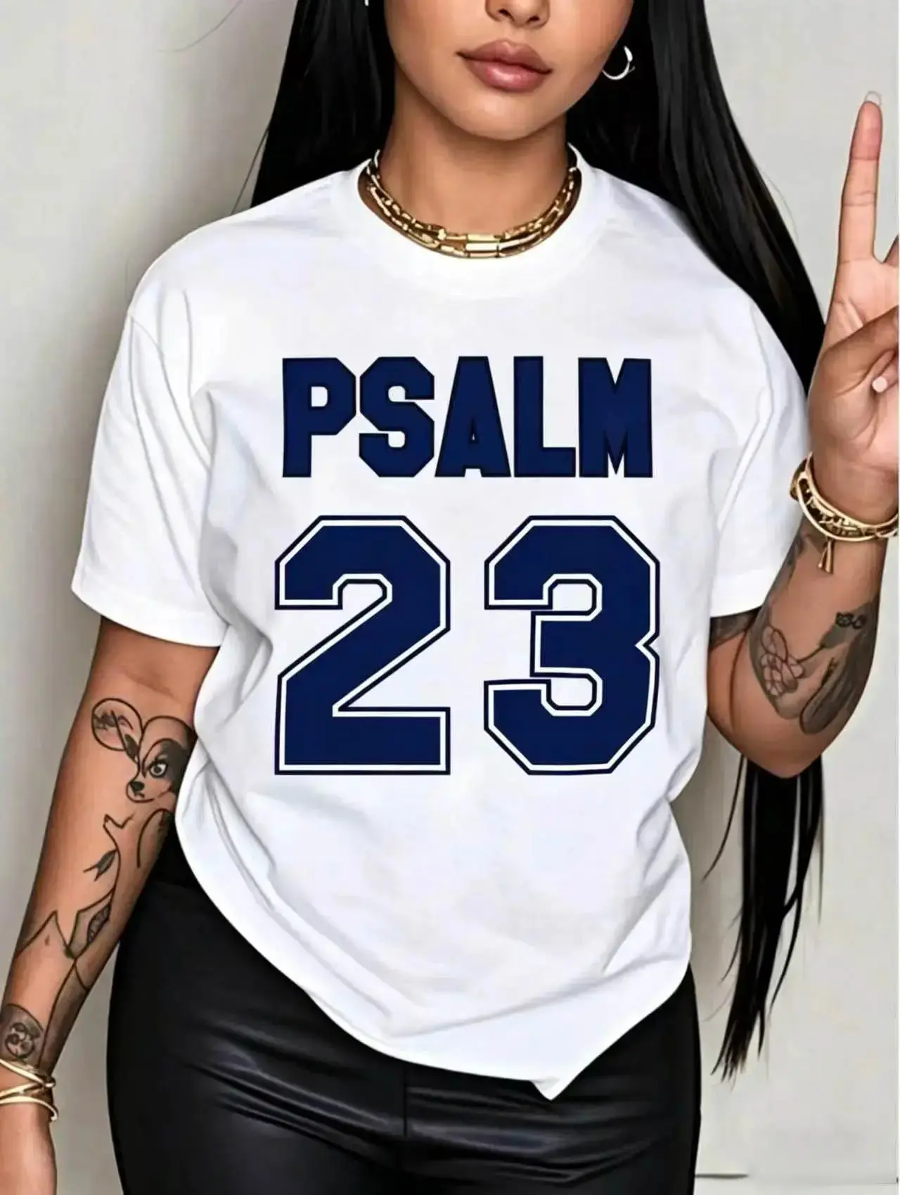 Women's Plus Size Psalm 23 T-Shirt, Christian Plant Graphic Casual Oversized Top, Short Sleeve Crew Neck in Soft Cotton, Shortsleeve, Lightweight, Clothes, Plants, Oversized Ease, Breathable, Fit, Plant Print