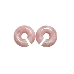 Rose Quartz Hoop Earrings - Natural Crystal Jewelry Pair Set with Glossy Polished Stone Ear Weights for Stretched Ears, Multi-Size Options