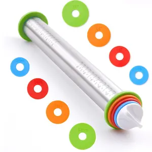 Rolling Pin with Thickness Rings,  17" Adjustable Stainless Steel Rolling Pins for Baking, Dough Roller for Fondant Pizza, Pie, Pasta, Cookies, Cakes, Kitchen Baking Supplies