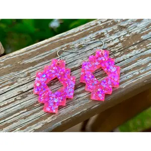 Pink Glitter Aztec Earrings