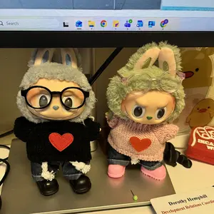 Charming Labubu Doll Clothes Outfit, Clothing Set, Includes Knitted Sweater, Jeans, Clothes, Glasses, Shoes, Fits 17cm Dolls, Cute Play and Display Accessories