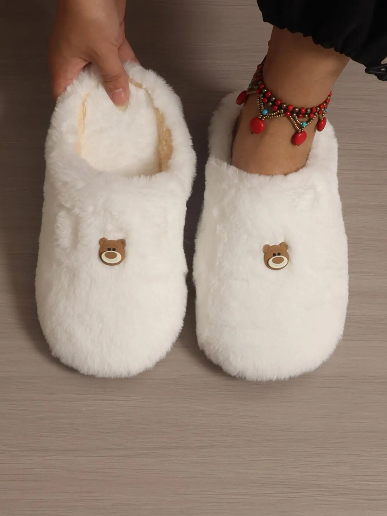 Women's Cute Cartoon Bear Design Plush Slippers, Soft and Comfy Bedroom Slippers for Daily Wear, Warm Home Slippers for Fall & Winter, Slide Shoes, Gi
