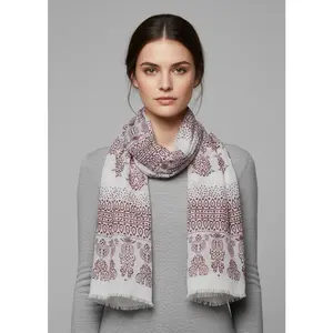 Classic Lightweight Heavenly Henna Paisley Printed Eyelash Fringe Scarf Wine