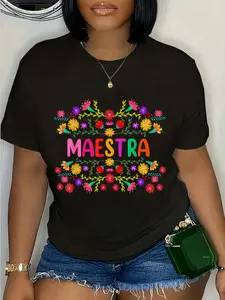 Women's 100% Cotton Short-Sleeve Maestra Spanish Mexican Teacher Top, Everyday T-Shirt Clothes for Mexico-Inspired Style