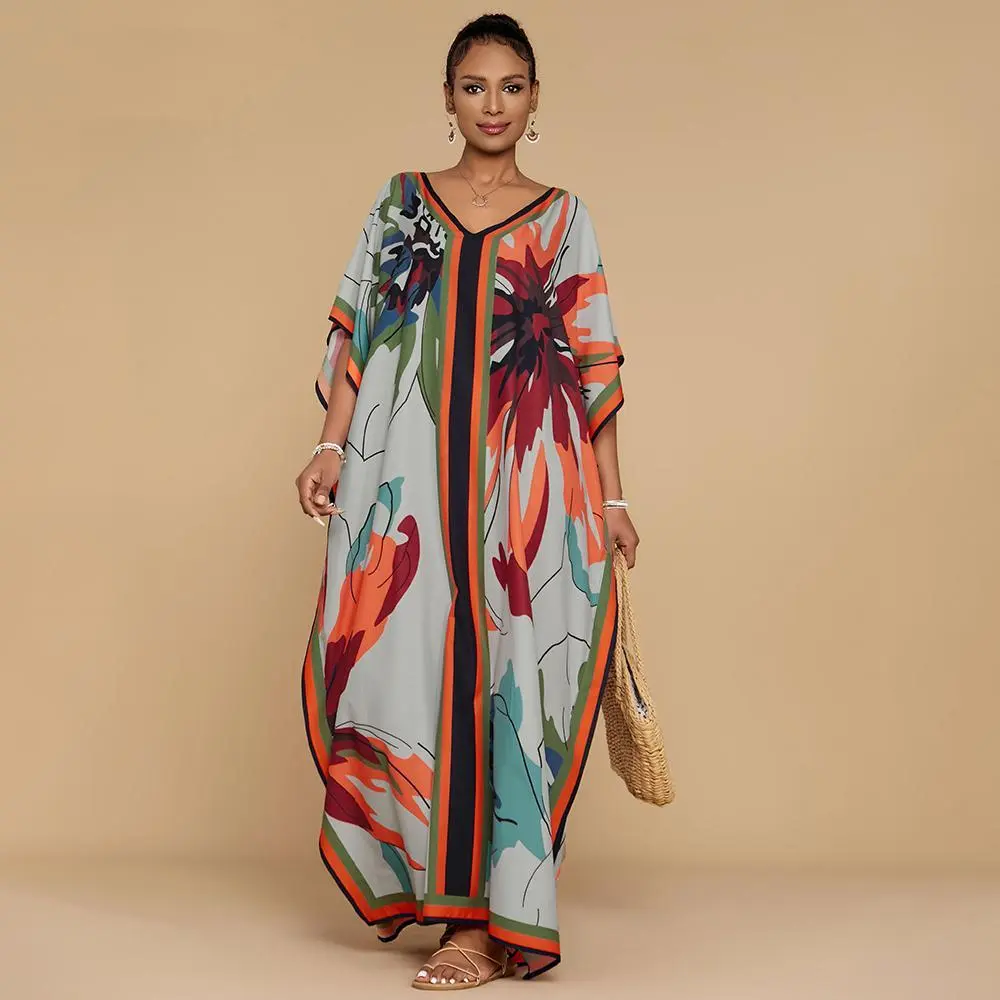 Bsubseach Kaftan Dresses for Women Plus Size Beach Swimsuit Cover Up V Neck Caftan Dress Loungewear Maxi