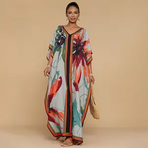 Bsubseach Kaftan Dresses for Women Plus Size Beach Swimsuit Cover Up V Neck Caftan Dress Loungewear