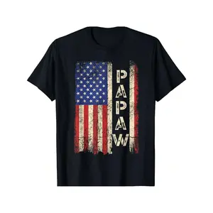 GGOR 100% Cotton Papaw Grandpa US American Flag Shirt Grandfather Day T-Shirt
