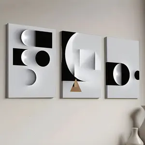 Modern Minimalist Style 3-Piece Abstract Geometric Art Framed Canvas Paintings for Home Decor Wall Art Living Room Bedroom Office Hanging Decor