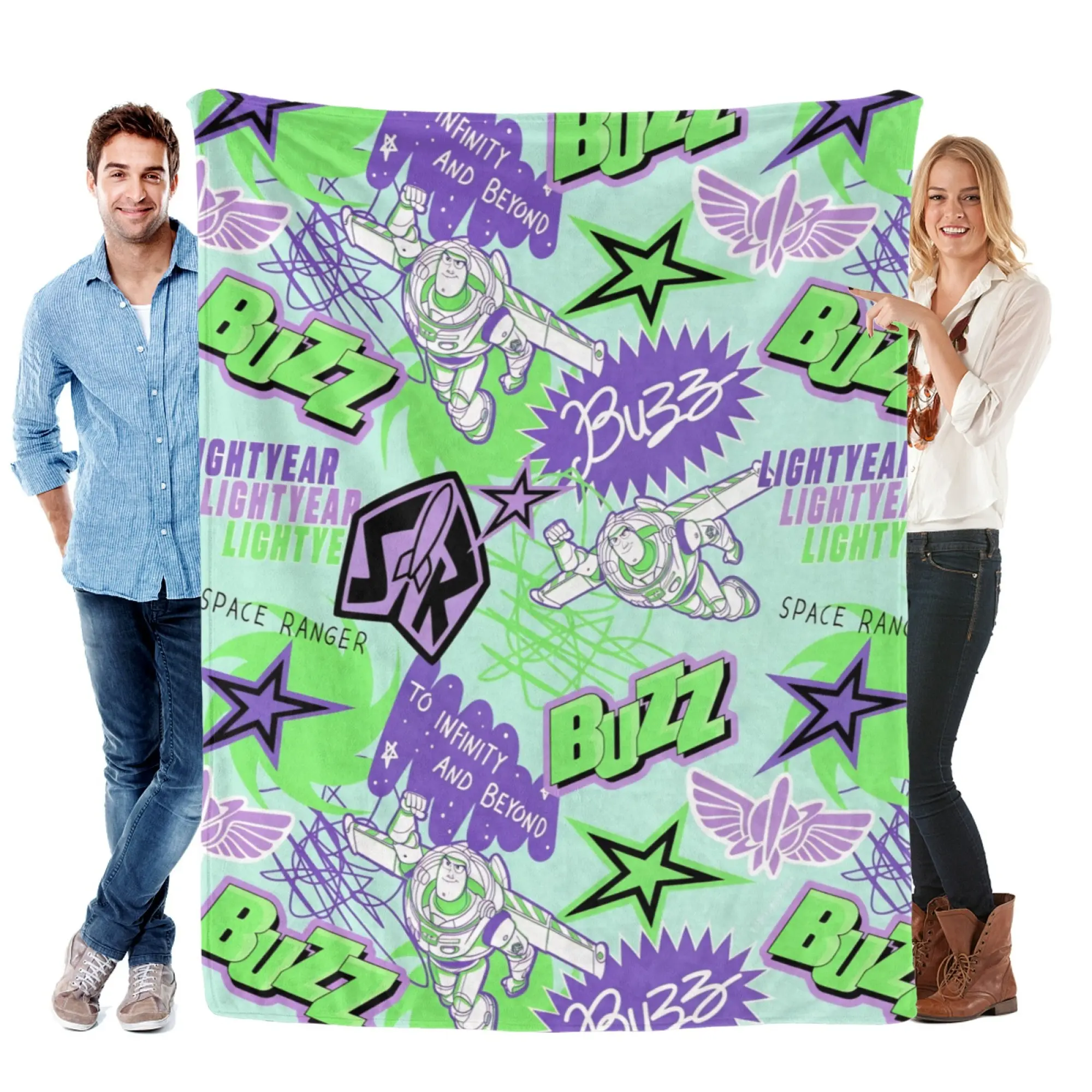 [SummerVibes] DISNEY CLASSIC Buzz Lightyear Soft Flannel Blanket, Toy Story Vibrant Cartoon Print Throw for Kids & Pixar Fans, Home Bedroom Decor