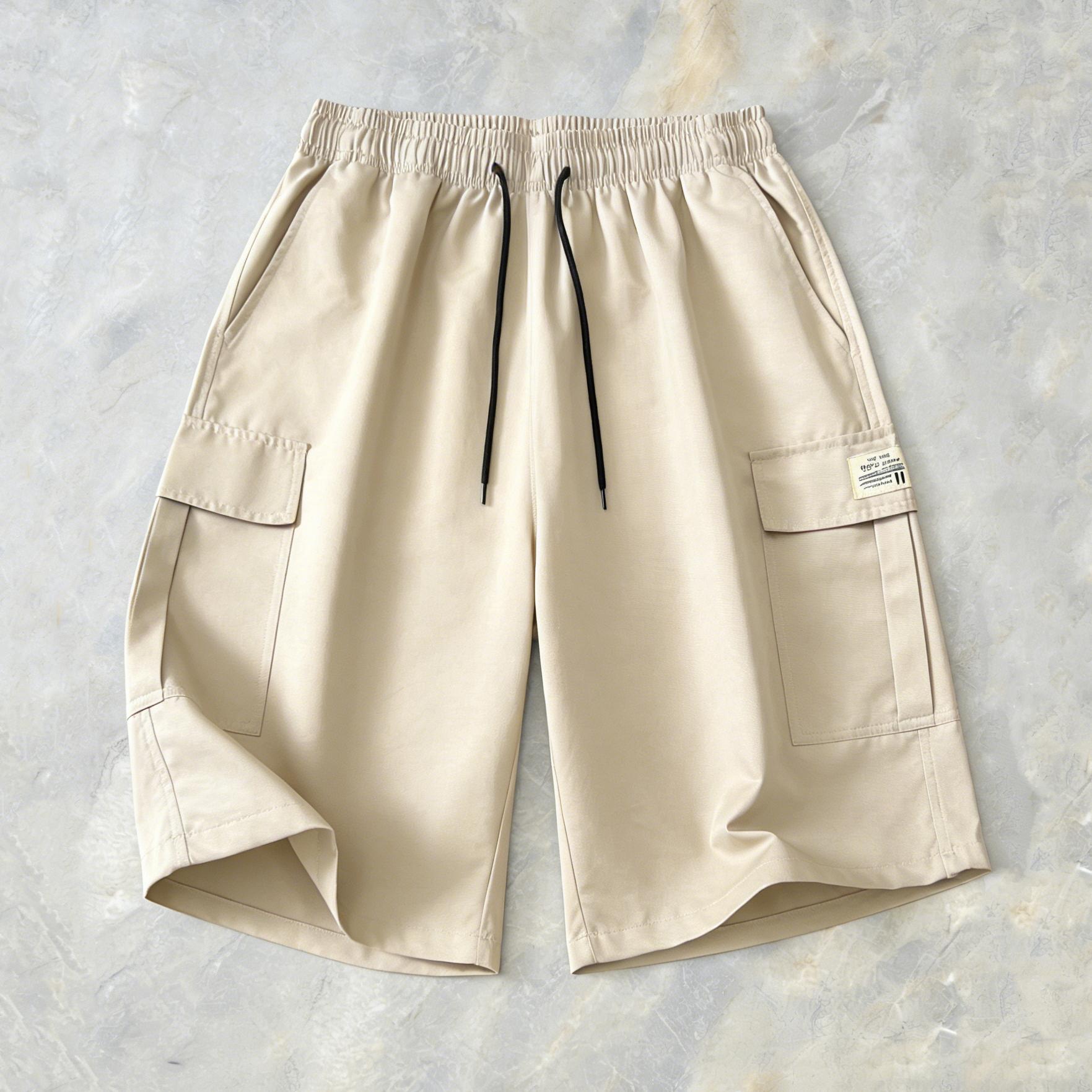 5-pack men’s cargo shorts for summer—loose fit with elastic waistband and drawstring, large side pockets and patch details, windproof breathable fabric, made from wear-resistant material; ideal for casual summer outdoor wear and a wardrobe essential for s
