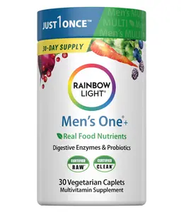 BIG SALE 2026 !!!  Rainbow Light Mens Multivitamin One + | 30 Caplets | Real Food Nutrients, Digestive Enzymes & Probiotics