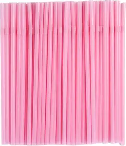 200 count Pink Straw 8.26" x 0.2"Solid Colors Flexible Drinking Straws, Plastic Disposable Bendy Straws (Pink)