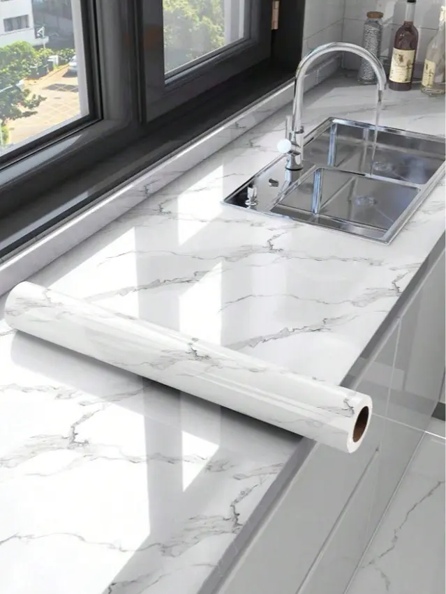 Marble-Patterned Wallpaper, Oil-Resistant, Self-Adhesive, Heat-Resistant, Suitable For Kitch