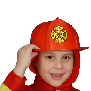 Red Firefighter Helmet Cosplay Hats For Kids | Fireman Plastic Hat with Fire Department Emblem - One Size Fits Most - Perfect for Halloween, Pretend Play Fun, Theme Party & Costume Party