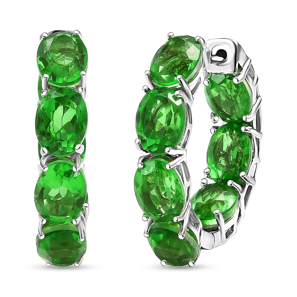 Chartreuse Quartz Triplet 20.50 ctw Fox Hoop Earrings in Platinum Bond Christmas Gifts