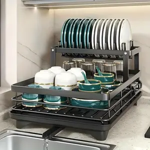 Two-Level Dish Drying Rack for Kitchen Countertops, Featuring a Drainboard And Mat, Along with a Holder for Knives, Forks, And Cups. Perfect Gifts for Women, Especially for Mother'S Day, And Great Kitchen Gadgets