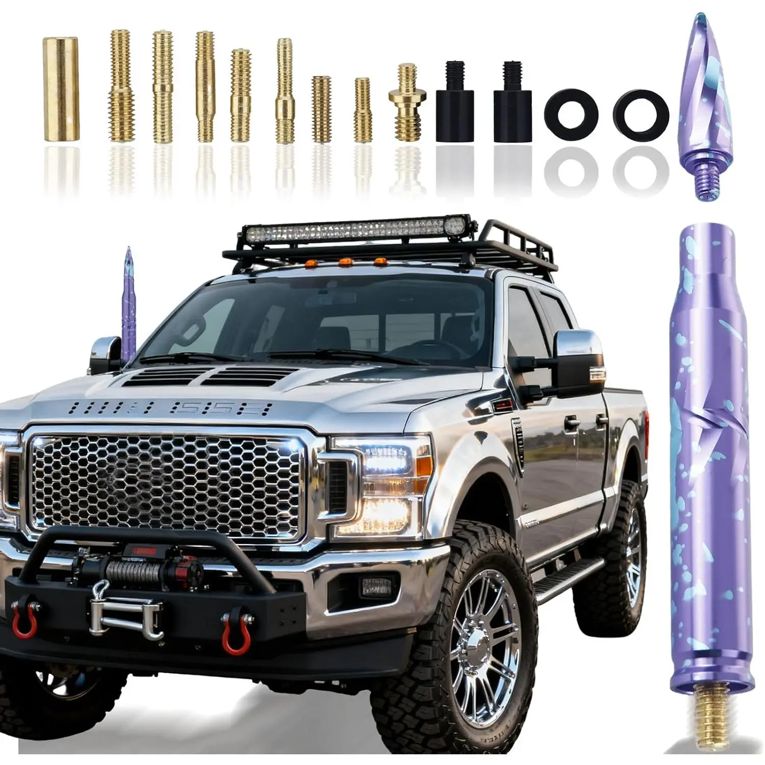 KDO Starry Sky Colorful Bullet Car Antenna - Newly Designed Replacement for Ford F150, F250, F350, RAM 1500, 2500, GMC Denali, Chevy Pickup Trucks, Chevy Pick-Up