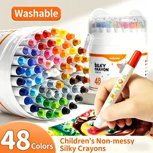 48 Colors Washable Silky Crayons, Mess-Free Rotating Crayons for Toddlers, Non-Toxic Safe Art Supplies, Ideal for Preschool Drawing