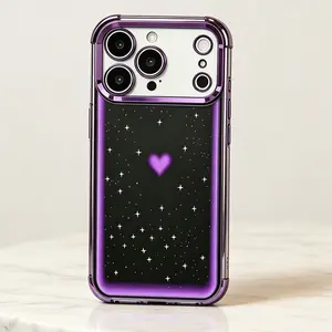 Purple Gradient Heart Smartphone Case for iPhone 17 Pro Max/16/15 Plus/14/13/12/11/XS - Soft Silicone, Shockproof Anti-Drop Cover, Full Camera Lens Protection, Rugged Bumper for Cellphone Handheld Devices Accessories