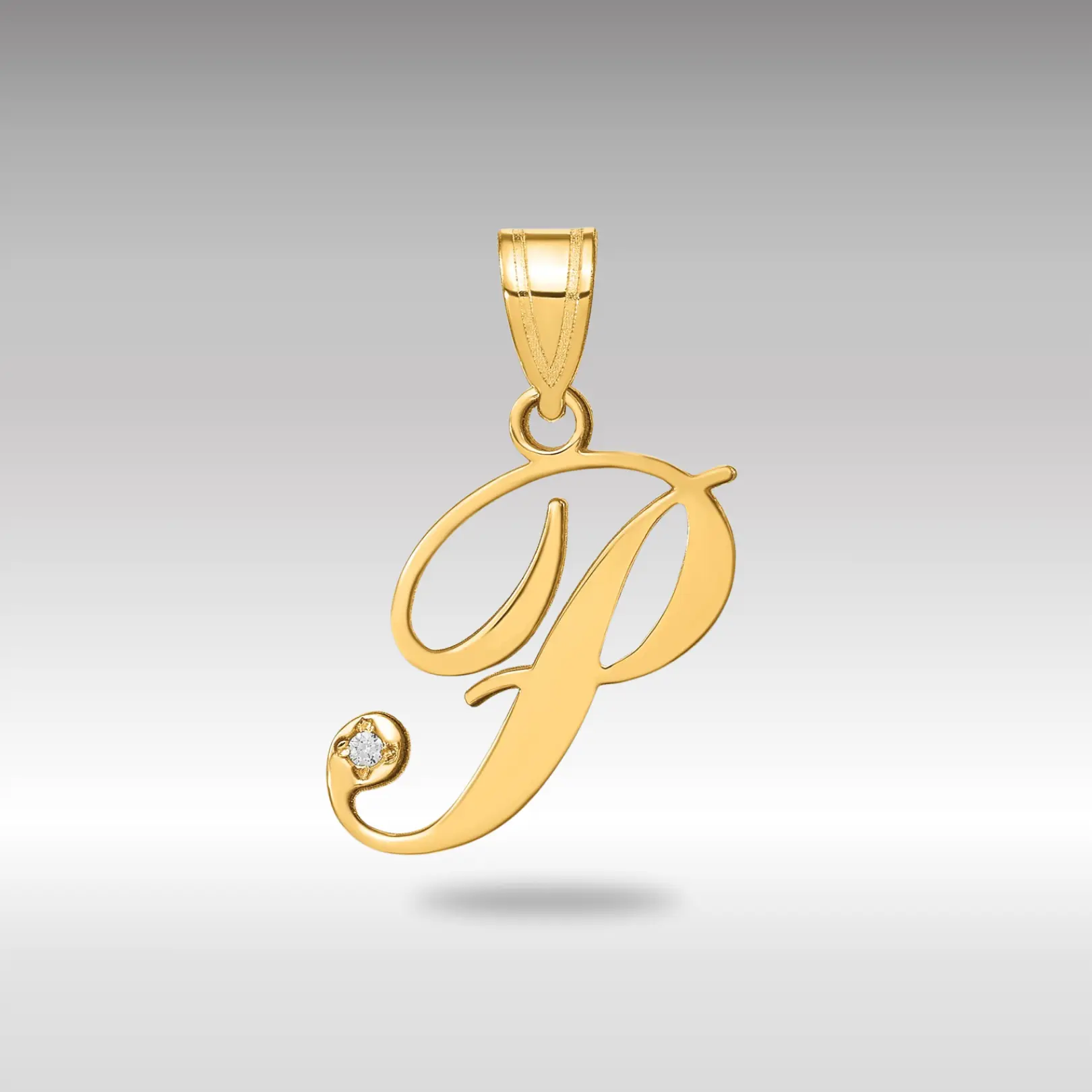 14K Gold Script Letter P Initial Pendant with Diamond - Model YC252P