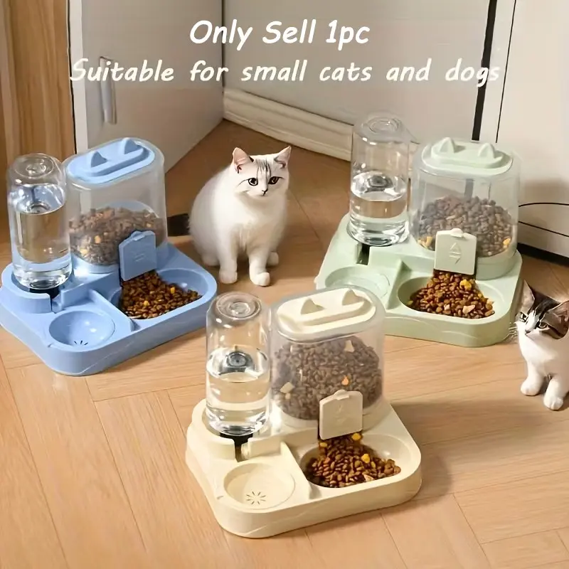 2-In-1 large-capacity cat feeder and water dispenser - wet and dry separation, durable plastic, perfect for indoor pet drinking and healthy eating needs, cat food and water dispenser, portable design, suitable for dogs
