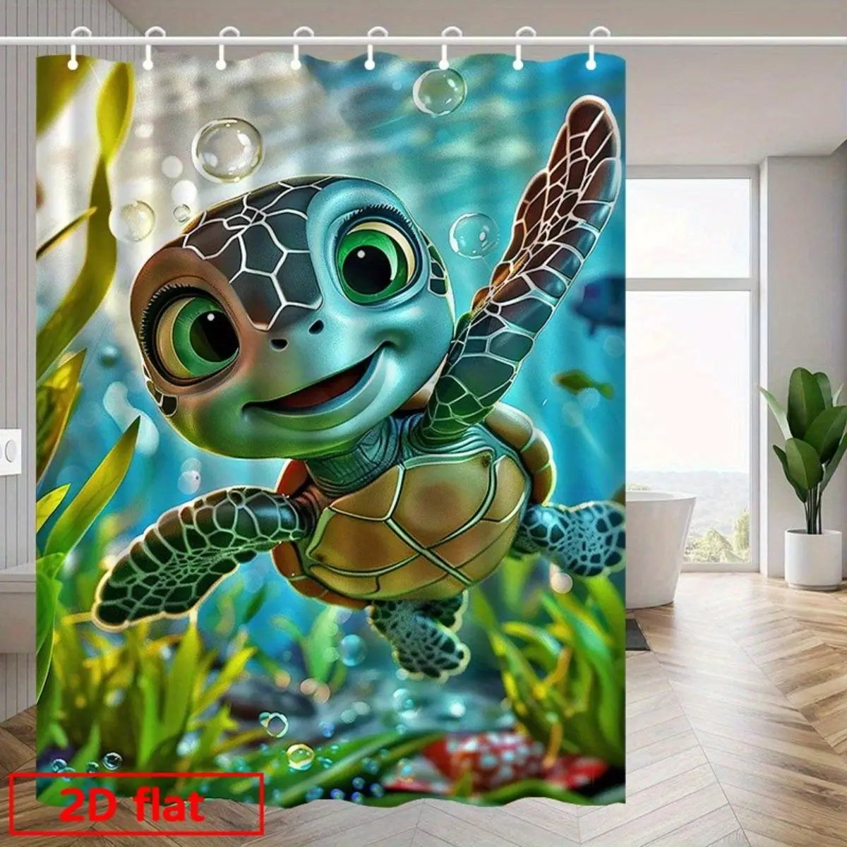 2D Flat Printing Shower Curtain, 1pc Marine Turtle Pattern Shower Curtain, High-End Elegant Bathroom Curtain, Shower Curtain Home Decoration Pattern Printing 72x72inch