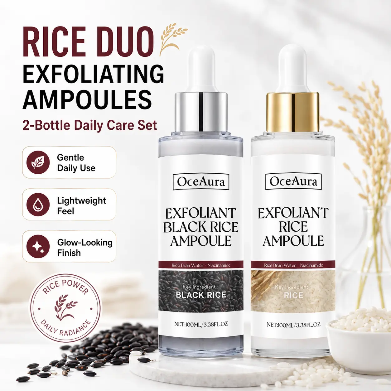 Clarifying Peel Shot Duo, Gentle Exfoliating Rice Serum for Smooth Skin, Pore Minimizing & Deep Moisture - Day & Night 2-Pack for Sensitive Skin, Daily, Hydrate, Redness, Face Scrubs & Peels, Hydrating, Youth, Exfoliator, Soothing, Black, Smooth Skin Rout
