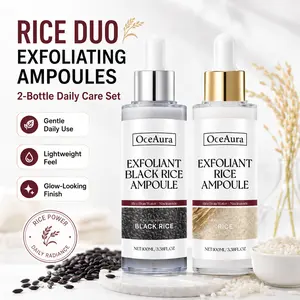 Glow Rice Ampoule Duo (2PCS White & Black Rice Exfoliator) - Daily Gentle Face & Body Peel for Pore Smoothing, Blackhead Removal, Redness Soothing, Moisture Boost, Skin Repair, All Skin Types