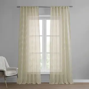 Half Price Drapes Sirius Beige Striped Patterned Faux Linen Sheer Curtain