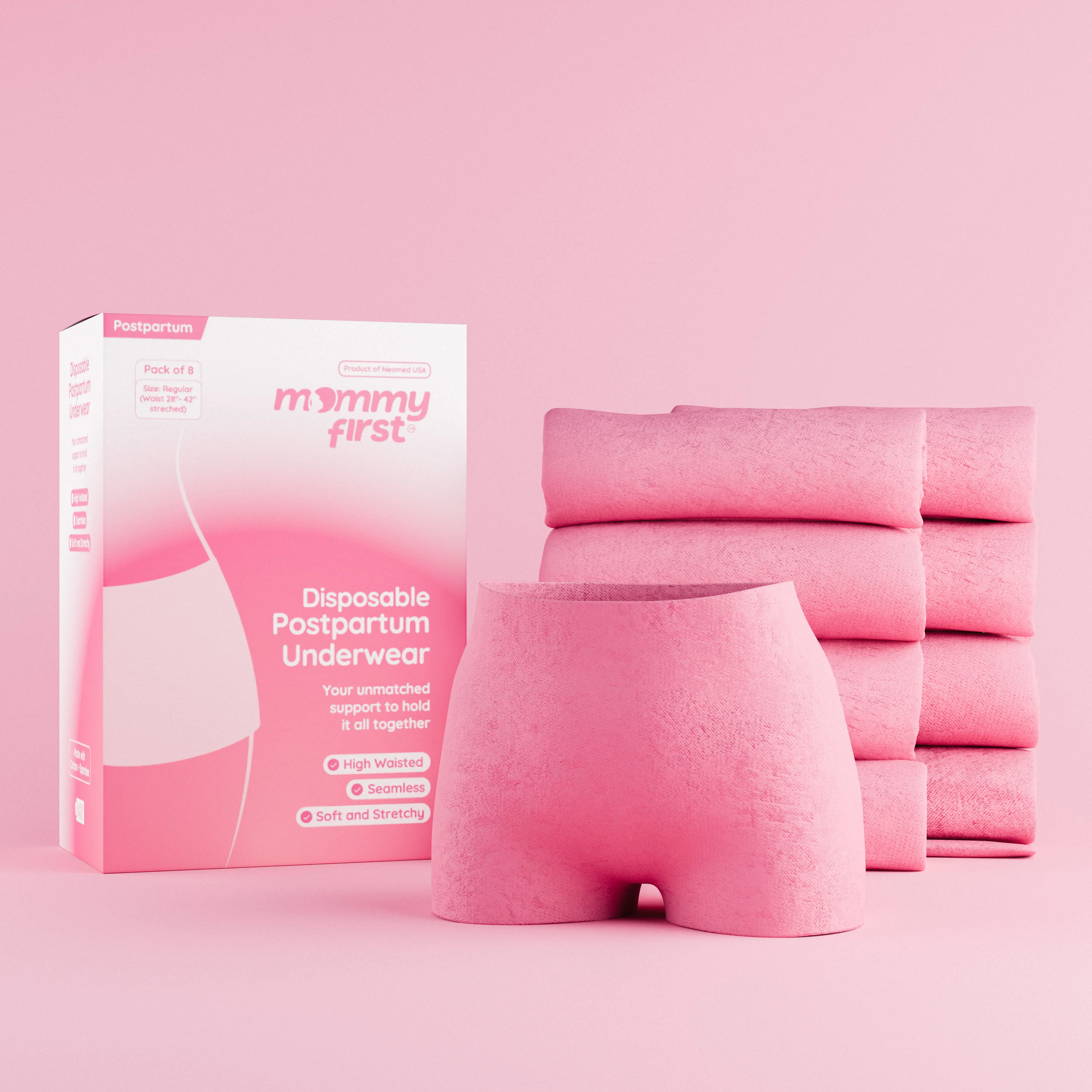 High-Waisted Postpartum Underwear | Blush Pink | Pack of 8 | 27" to 38" | Postpartum Essentials