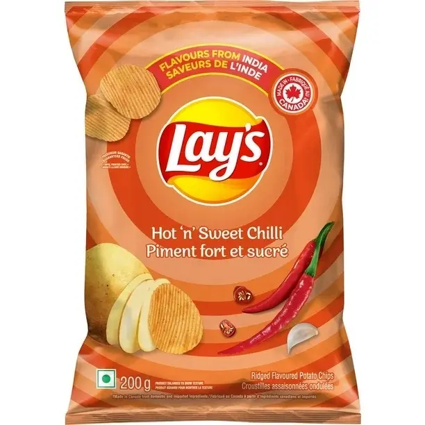 Lay's Hot 'n' Sweet Chilli flavoured ridged potato chips