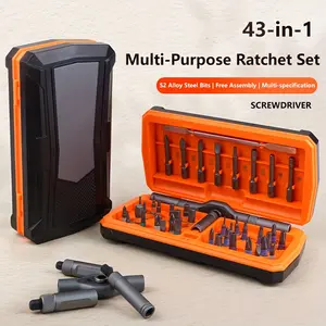 43 in 1 Multifunctional Magnetic Screwdriver Set, Multi Bit Free Combination Ratchet Screwdriver Set Portable Repair Tool Kit for Furniture, Computer, Bicycle and DIY Grey. removable handle Electric Screwdriver Tool Kit  swivel head ratchet wrench