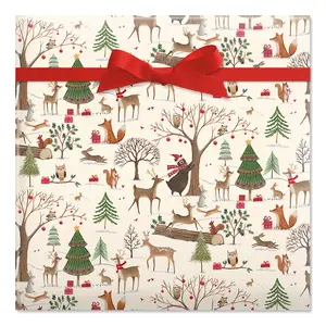 Lillian Vernon Wrapping Paper Christmas Woods Jumbo Rolled Gift Wrap and Labels