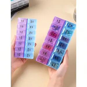 Travel medicine box! Double-layer design, with lid and compartments, made of PP plastic, easy to organize medications. AM PM medicine box, 7-day medicine box, twice daily, vitamin container, pill dispenser (rainbow color) Lidded Airtight