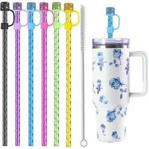 12 Pack Replacement Swirl Straws and Diamond Straw Cover for Stanley Tumbler Cups, with Cleaning Brush, Compatible with 40 oz Stanley Water Jug, 12 inch (swirl straws)