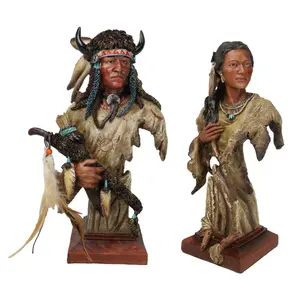 Set of 2 Native American Indian Chief And Lady Princess Bust Desktop Figurines