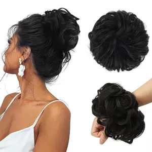 MERISI HAIR Messy Hair Bun Scrunchies Extension Curly Wavy Synthetic Chignon for Women Easy to Use Adjustable Size Perfect for Volume and Fullness
