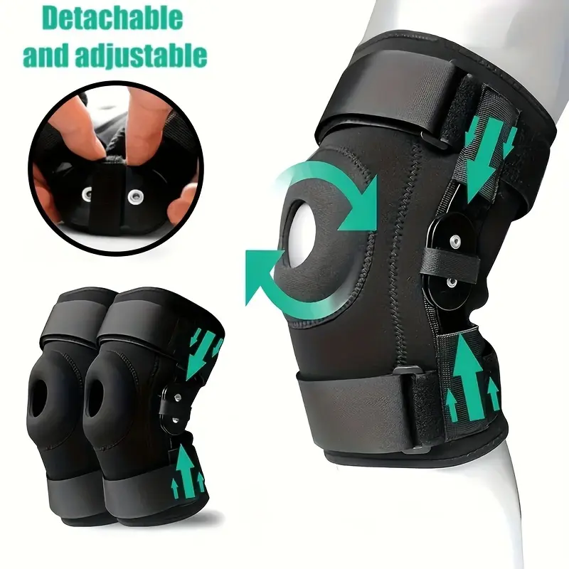 Compression-Type Adjustable Anti-Injury Sporty Knee Brace - Double Adjustable X-Strap, Removable Metal Hinges, Built-In Side Stabilizers, Patella Fixation for Sports & Outdoor Activities, Compression-Type Protective Gear, Adjustable Protective Gear